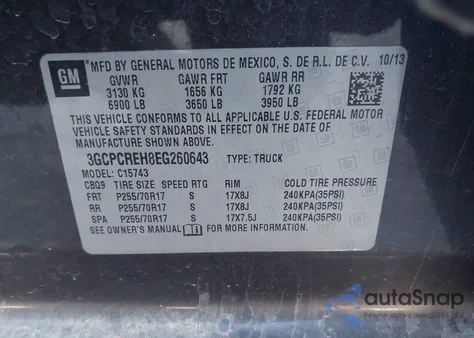 2014 Chevrolet Silverado 1500 1Lt из США, поврежденный, VIN 3GCPCREH8EG260643